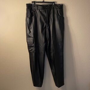 Black 100% Leather Cargo Pants for Men